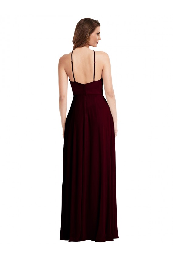 Discount Halter Spaghetti Straps Maxi Bridesmaid Dress with Front Slit UK