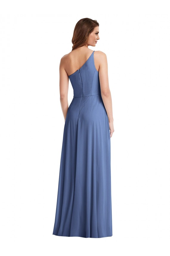 Discount One Shoulder Full Length Maxi Formal Bridesmaid Dress with Flirty Slit UK