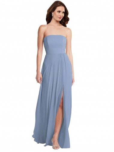 Discount Strapless A-Line Maxi Bridesmaid Dress with Front Slit UK
