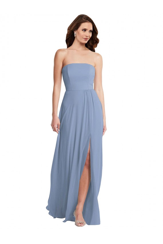 Discount Strapless A-Line Maxi Bridesmaid Dress with Front Slit UK