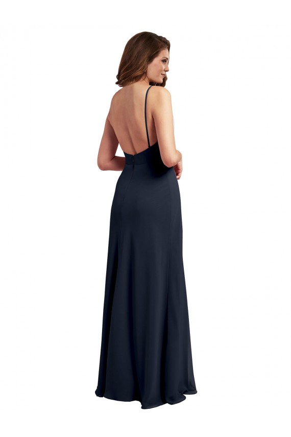 Discount Scoop Neck Long Chiffon Open Back Bridesmaid Dress with Spaghetti Straps UK
