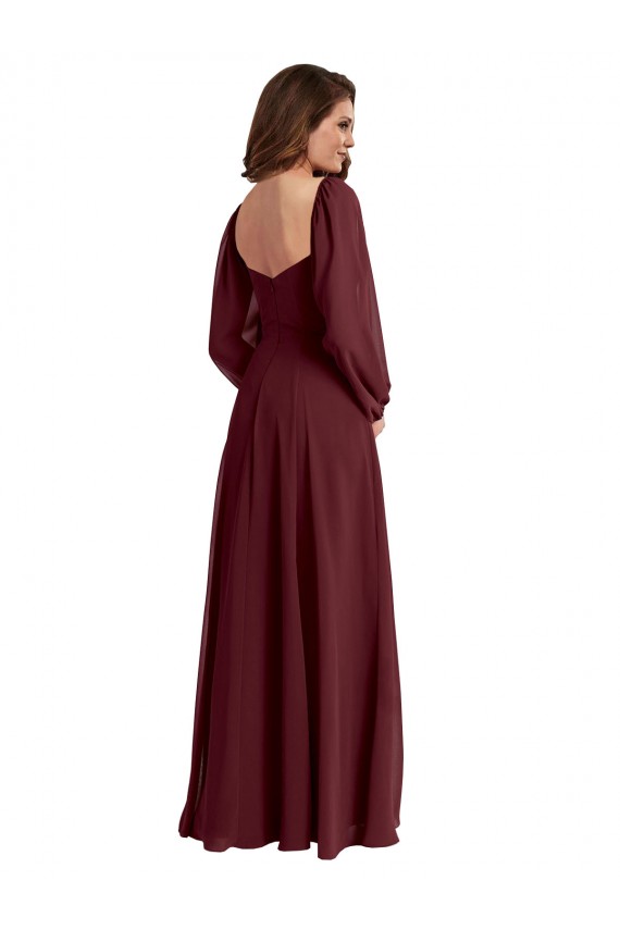 Discount Sheer Long Sleeves Chiffon Bridesmaid Dress with High Slit UK