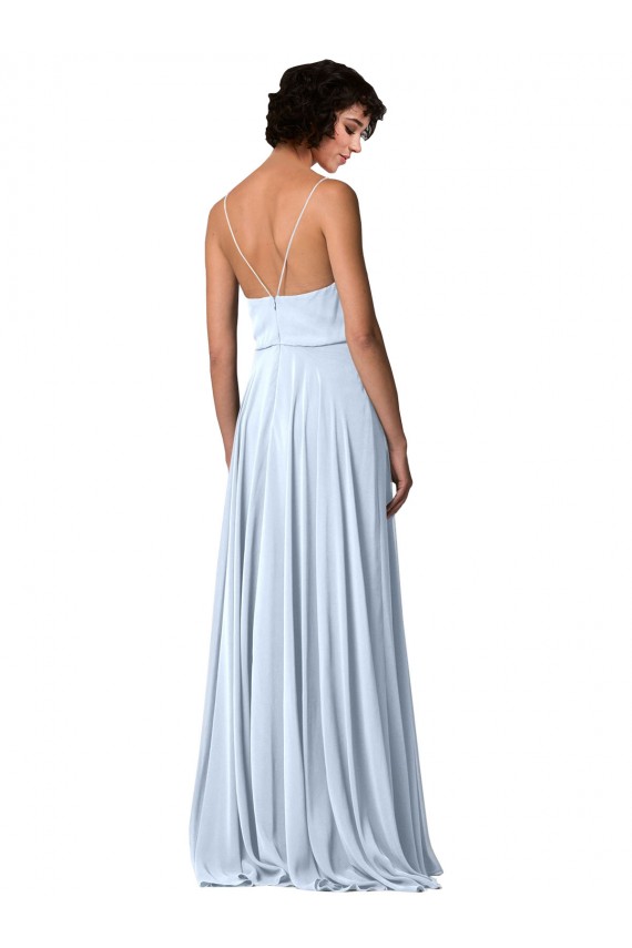 Discount V-Neck Blouson Waist Long Chiffon Bridesmaid Dress with Straps UK