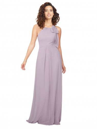 Discount Halter Neck Bridesmaid Dress with Bow UK