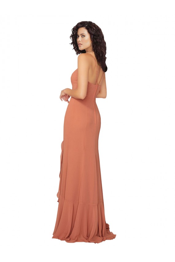 Discount Chiffon Square Neck Bridesmaid Dress with Ruffled Skirt Slit UK