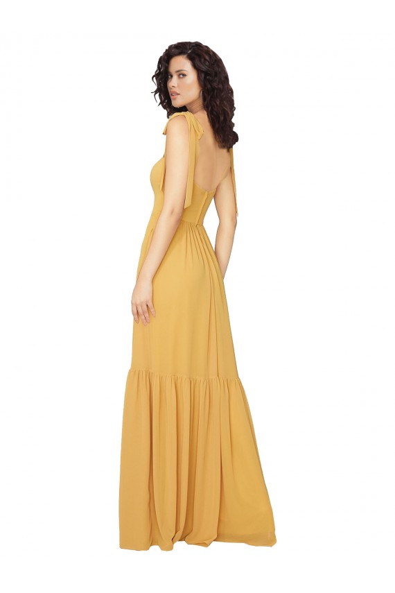 Discount Tied Strap Square Neck Long Chiffon Bridesmaid Dress UK