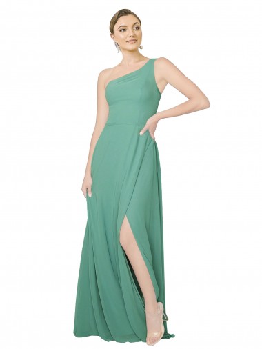 Discount One Shoulder Asymmetric Chiffon Bridesmaid Dress with Pockets UK