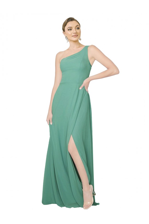 Discount One Shoulder Asymmetric Chiffon Bridesmaid Dress with Pockets UK