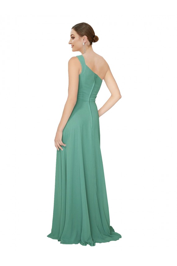Discount One Shoulder Asymmetric Chiffon Bridesmaid Dress with Pockets UK