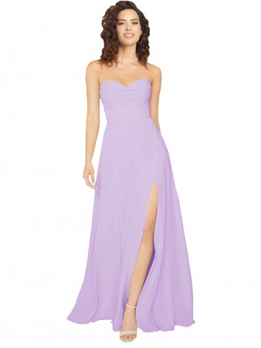 Discount Draped Sweetheart Long Chiffon Bridesmaid Dress with Front Slit UK