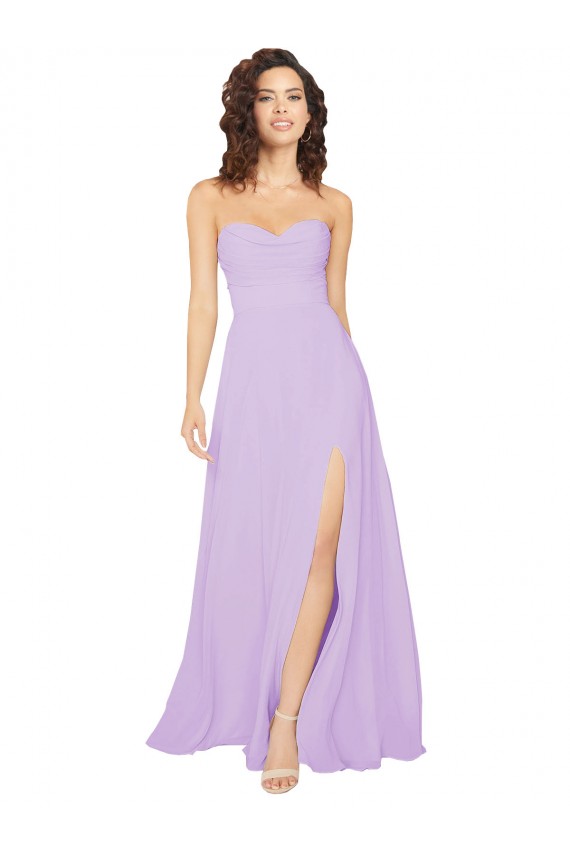 Discount Draped Sweetheart Long Chiffon Bridesmaid Dress with Front Slit UK