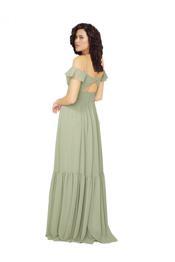 Discount Ruched Keyhole Back Boho Chiffon Bridesmaid Dress UK