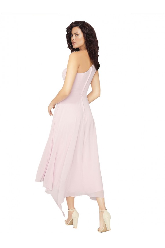 Discount Midi Length One Shoulder Chiffon Cocktail Bridesmaid Dress UK