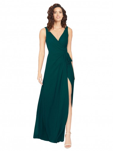 Discount V-Neck Chiffon Bridesmaid Dress with Front Skirt Slit UK