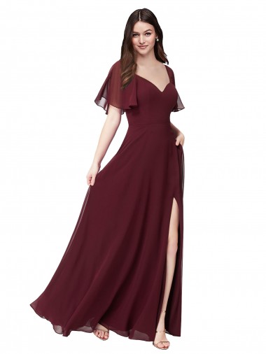 Discount Chiffon Flutter Sleeve Sweetheart Bridesmaid Dress UK