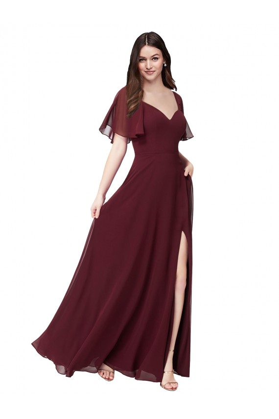 Discount Chiffon Flutter Sleeve Sweetheart Bridesmaid Dress UK