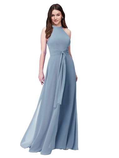 Discount Halter High Neck Chiffon Dress with Sash UK