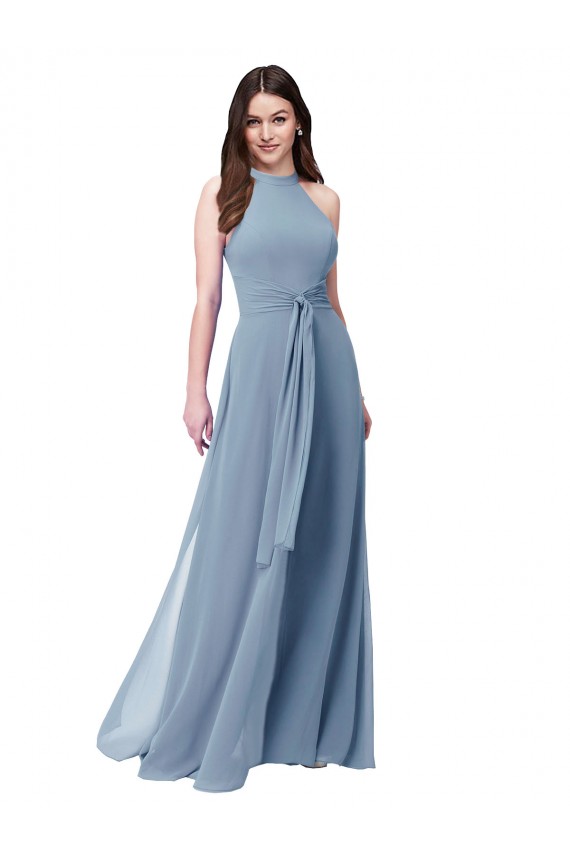 Discount Halter High Neck Chiffon Dress with Sash UK