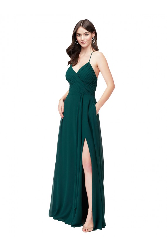 Discount Chiffon Bridesmaid Dress with Draped Surplice Bodice UK