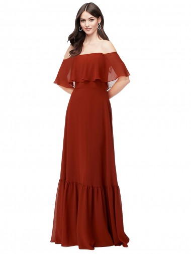 Discount Off the Shoulder Ruffle Chiffon Bridesmaid Dress UK