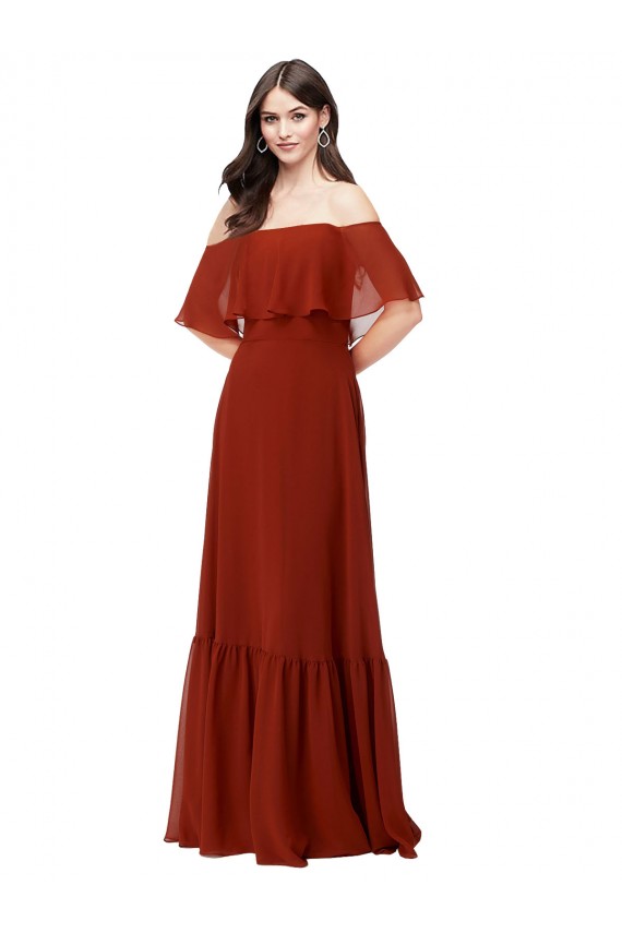Discount Off the Shoulder Ruffle Chiffon Bridesmaid Dress UK