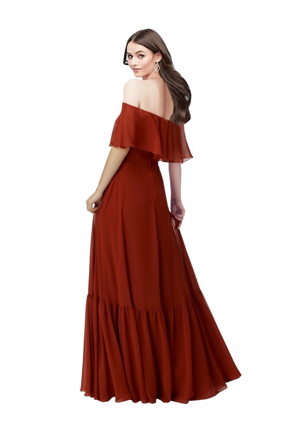 Discount Off the Shoulder Ruffle Chiffon Bridesmaid Dress UK