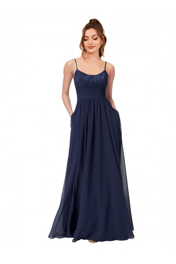 Discount Long Chantilly Lace and Ruched Chiffon Bridesmaid Dress UK
