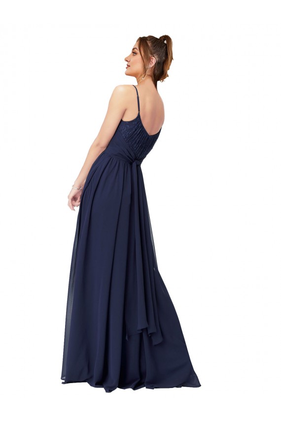 Discount Long Chantilly Lace and Ruched Chiffon Bridesmaid Dress UK