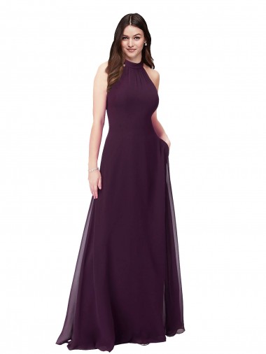 Discount Chiffon High-Halter Bridesmaids Dress with Keyhole Back UK