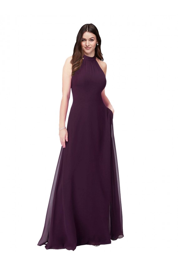 Discount Chiffon High-Halter Bridesmaids Dress with Keyhole Back UK
