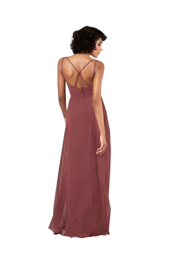 Discount Simple V-Neckline Chiffon Formal Bridesmaid Dress with Pleated Skirt UK