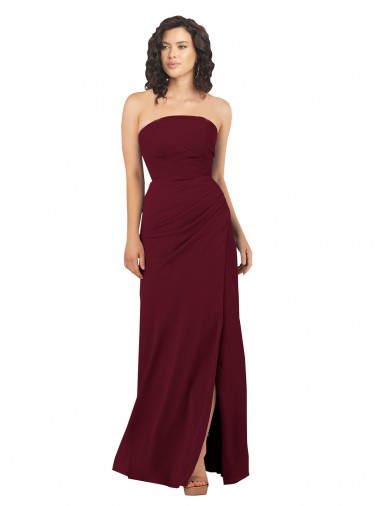 Discount Simple Strapless Chiffon Bridesmaid Dress with Rounded Neckline UK