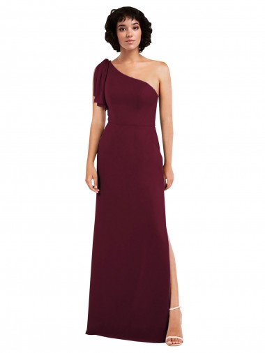 Discount One Shoulder Chiffon Formal Bridesmaid Dress with Skirt Slit and Accent Strap UK