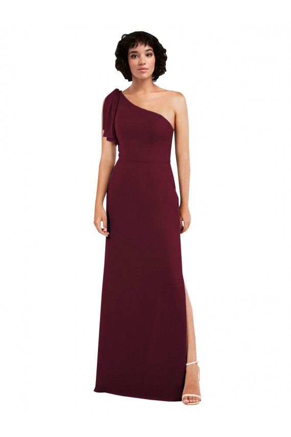 Discount One Shoulder Chiffon Formal Bridesmaid Dress with Skirt Slit and Accent Strap UK