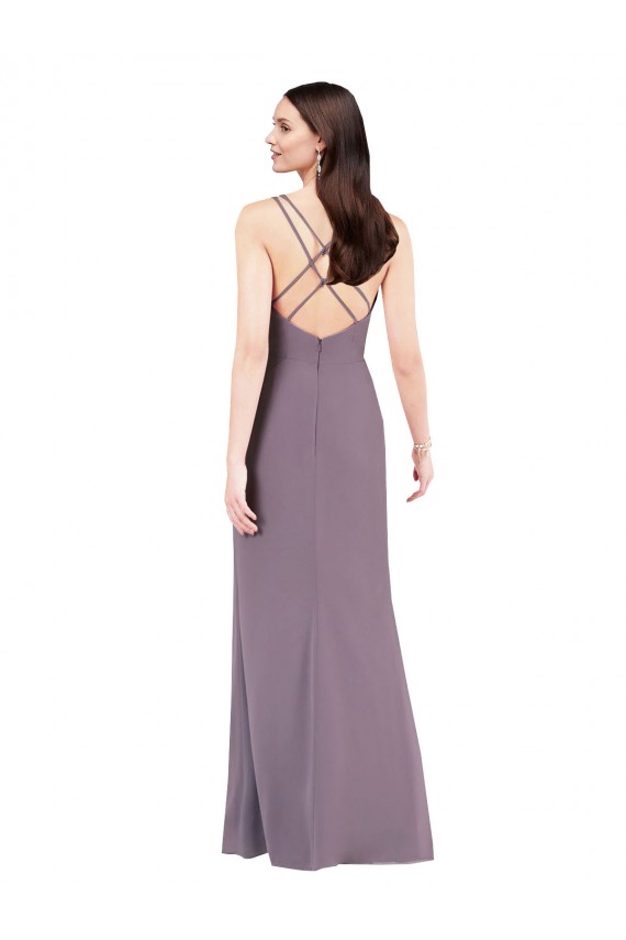 Discount Simple Floor-Length Chiffon Formal Bridesmaid Dress with Criss-Cross Back UK