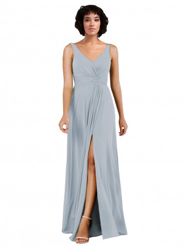 Discount V-Neckline Wrapped Chiffon Bridesmaid Dress with Skirt Slit UK