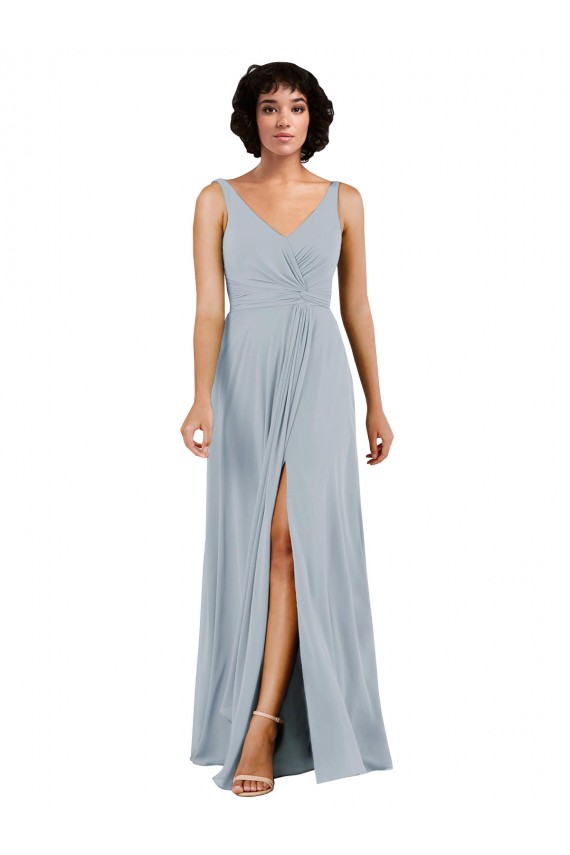 Discount V-Neckline Wrapped Chiffon Bridesmaid Dress with Skirt Slit UK