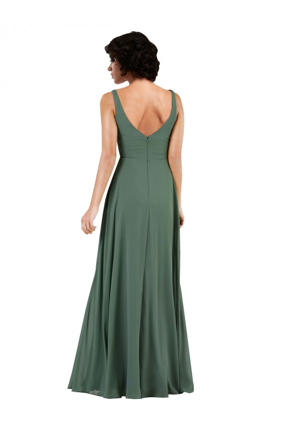Discount V-Neckline Wrapped Chiffon Bridesmaid Dress with Skirt Slit UK
