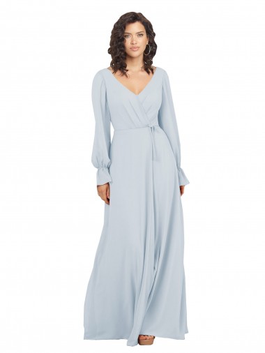 Discount Long Sleeve Chiffon Bridesmaid Dress with Bow Detail UK