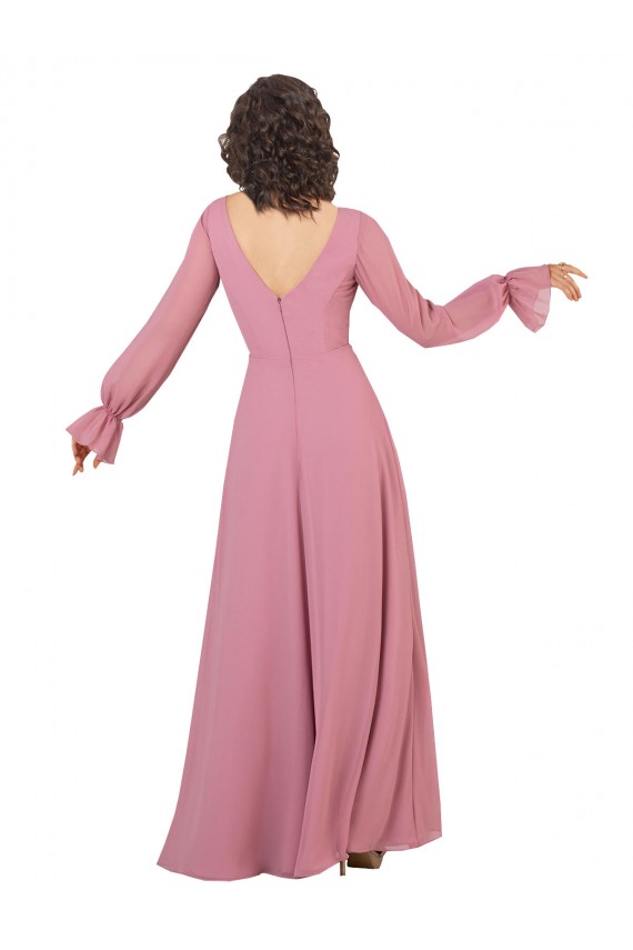 Discount Long Sleeve Chiffon Bridesmaid Dress with Bow Detail UK