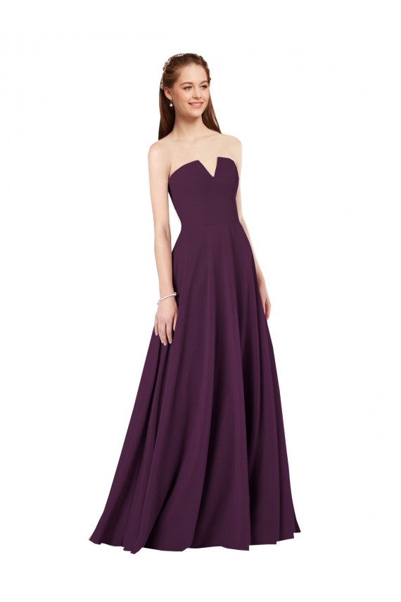 Discount Strapless Chiffon Bridesmaid Dress with Notched Neckline UK