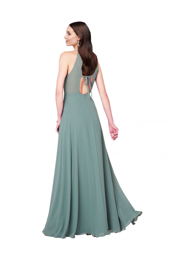 Discount Floor Length Long Chiffon Bridesmaid Dress with Double Bow Feature UK
