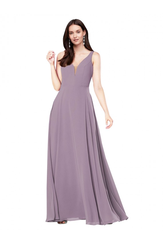 Discount Long Chiffon Formal Bridesmaid Dress with Open Back UK
