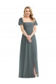 Discount Puff Sleeves Chiffon Maxi Bridesmaid Dress with Front Slit UK