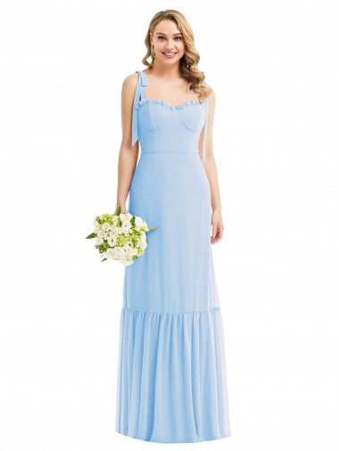 Discount Tie Shoulder Bustier Bodice Ruffle Hem Maxi Bridesmaid Dress UK