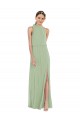 Discount High Neck Scarf Tie Blouson Bodice Maxi Bridesmaid Dress with Front Slit UK