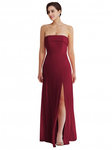 Discount Cuffed Strapless Maxi Formal Bridesmaid Dress with Front Slit UK