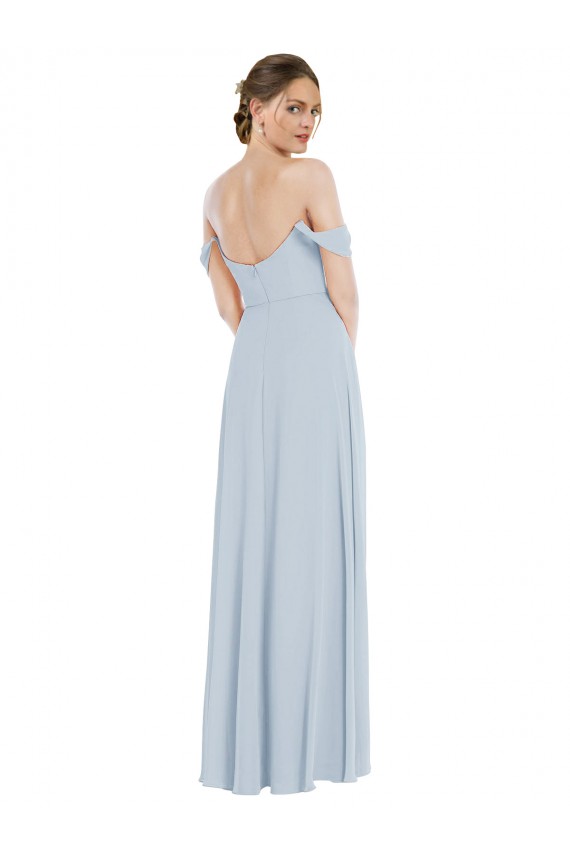 Discount Off the Shoulder Basque Neck Maxi Bridesmaid Dress with Flounce Sleeves UK