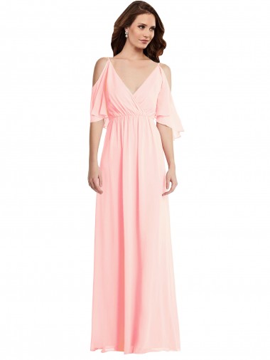 Discount Cold Shoulder Draped Wrap Maxi Bridesmaid Dress UK