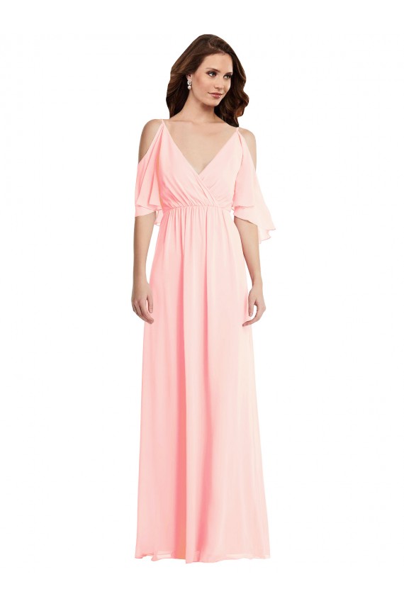 Discount Cold Shoulder Draped Wrap Maxi Bridesmaid Dress UK